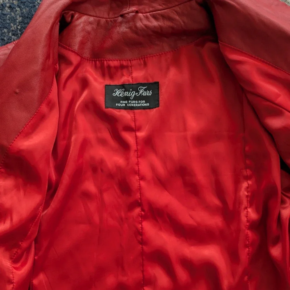VTG Konig Furs Y2K Red Leather Blazer Biker Moto Jacket Button Up Women's XL EUC